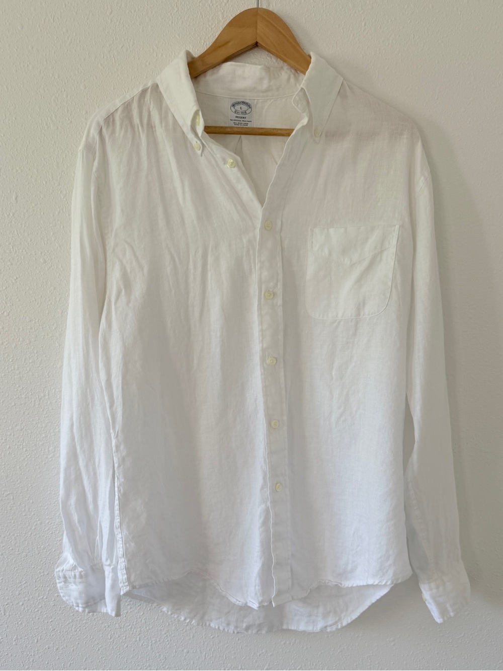 Brooks Brothers Regent Irish Linen Sport Shirt Size L White Preppy Coastal